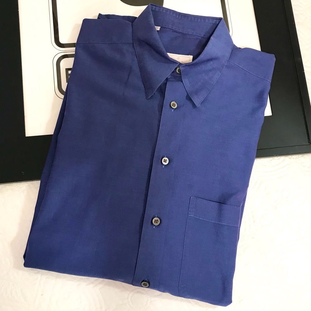 Ermenegildo Zegna Dress Shirt Cotone Ritorto Luxury Yarn Royal Blue 41 16 Large
